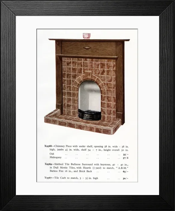Framed Print : Tiled fireplace with wooden surround 1936 Framed Print : Tiled fireplace with wooden surround 1936