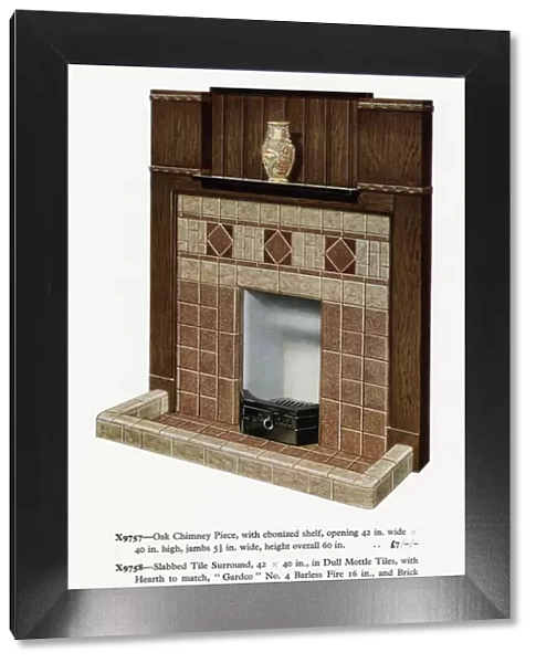 Tiled fireplace with wooden surround 1936