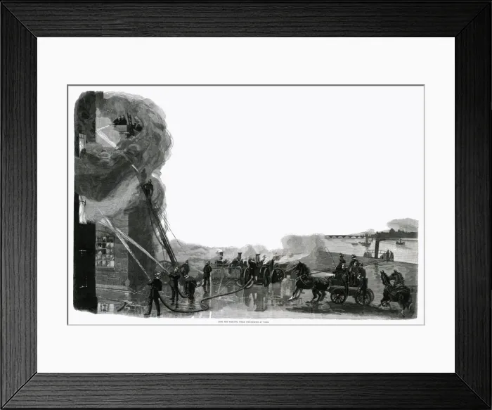 Framed Print : Fire engines at work 1888 Framed Print : Fire engines at work 1888
