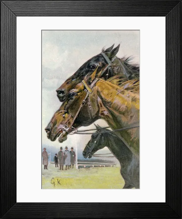 Framed Print : Three horses racing -- a close finish Framed Print : Three horses racing -- a close finish
