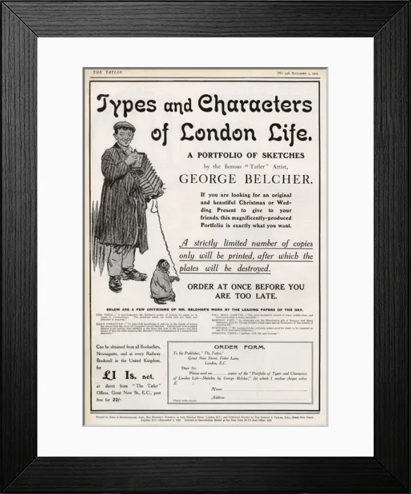 Framed Print : Types and Characters of London Life - advert in the Tatler Framed Print : Types and Characters of London Life - advert in the Tatler