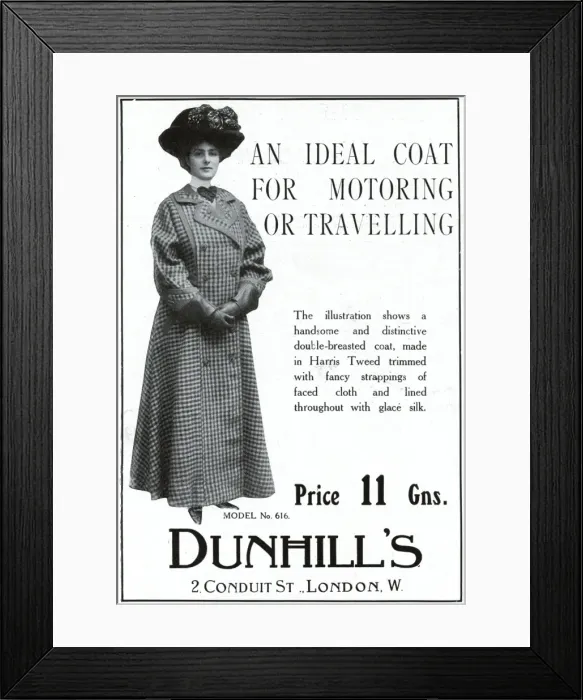 Framed Print : Advert for Dunhills Harris Tweed coat 1909 Framed Print : Advert for Dunhills Harris Tweed coat 1909