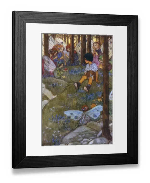 Framed Print : A boy is enchanted by the fairies of the forest Framed Print : A boy is enchanted by the fairies of the forest