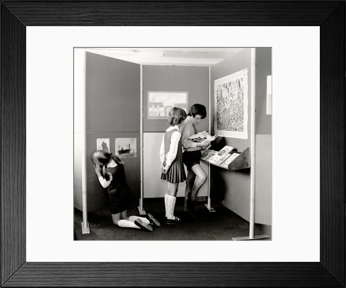 Framed Print : Schoolchildren in a school display area Framed Print : Schoolchildren in a school display area