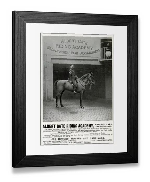 Framed Print : Advert for Albert Gate Riding Academy 1900 Framed Print : Advert for Albert Gate Riding Academy 1900