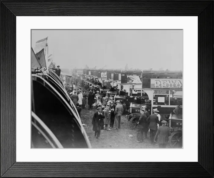 Framed Print : Open-topped buses at the Epsom Derby, 1933 Framed Print : Open-topped buses at the Epsom Derby, 1933