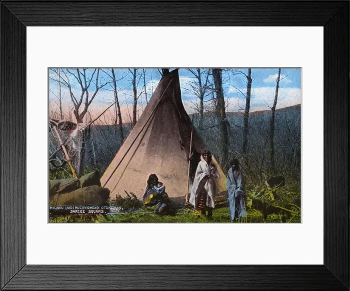 Framed Print : Western Canada - Sarcee Squaws outside their teepee Framed Print : Western Canada - Sarcee Squaws outside their teepee