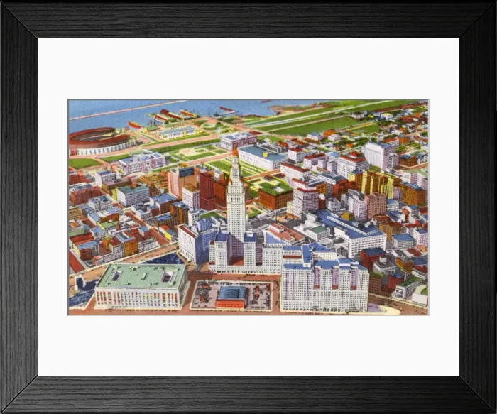 Framed Print : Cleveland, Ohio, USA - Aerial View of Downtown Framed Print : Cleveland, Ohio, USA - Aerial View of Downtown