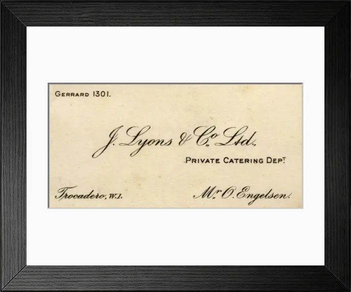 Framed Print : Business card, J Lyons & Co Ltd, Mr O Engelsen Framed Print : Business card, J Lyons & Co Ltd, Mr O Engelsen