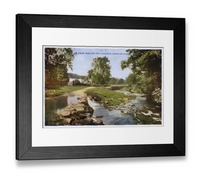 Framed Print : Goyts Bridge and stepping stones, Buxton, Derbyshire Framed Print : Goyts Bridge and stepping stones, Buxton, Derbyshire