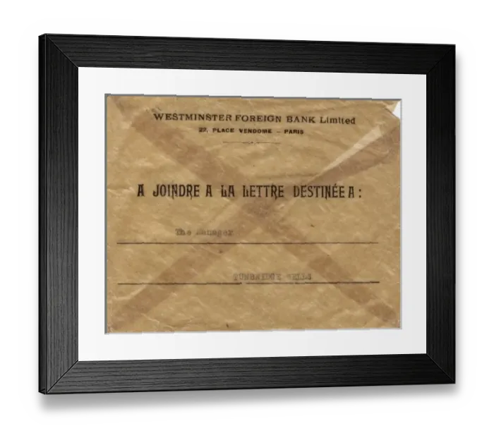 Framed Print : Envelope, Westminster Foreign Bank Limited, Paris Framed Print : Envelope, Westminster Foreign Bank Limited, Paris