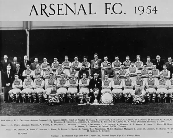Arsenal Football Club team and officials 1954