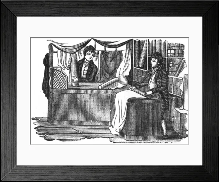 Framed Print : Drapers shop, c. 1810 Framed Print : Drapers shop, c. 1810