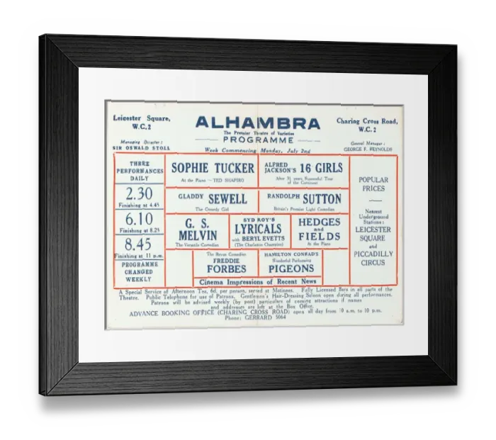Framed Print : Variety flyer for the Alhambra Theatre, London Framed Print : Variety flyer for the Alhambra Theatre, London