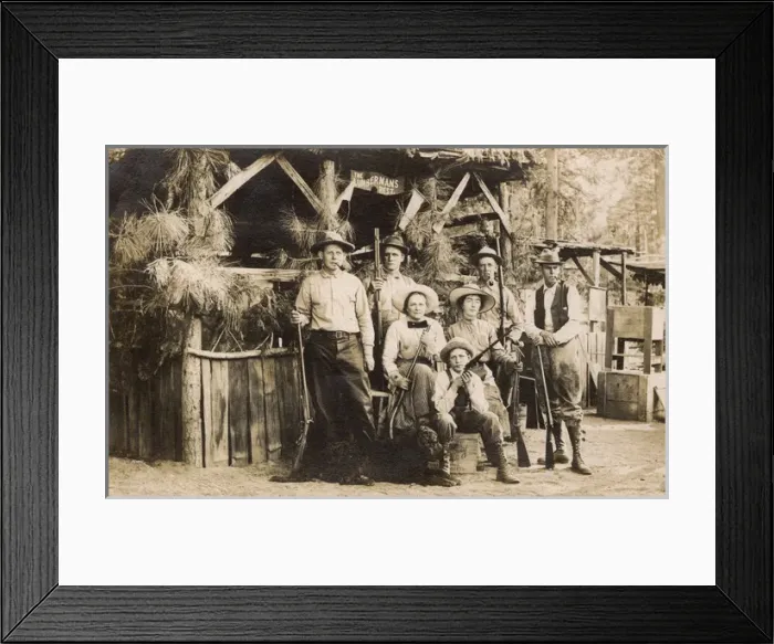 Framed Print : Men and women with rifles, Lumbermans Rest, USA