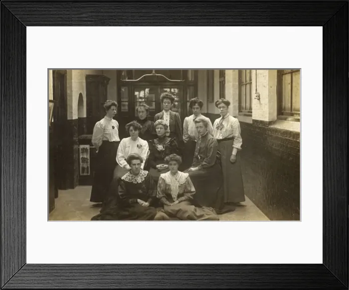 Framed Print : Group photo of women teachers in a school building Framed Print : Group photo of women teachers in a school building