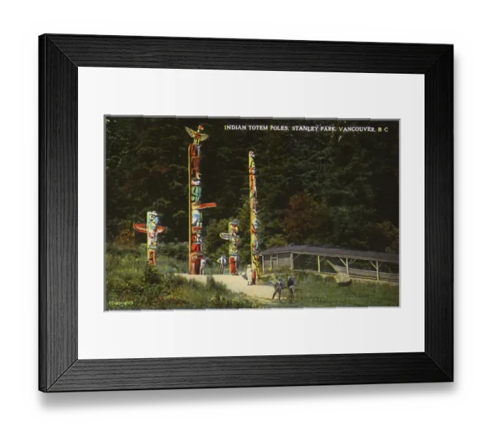 Framed Print : Vancouver, British Columbia, Canada - Indian Totem Poles Framed Print : Vancouver, British Columbia, Canada - Indian Totem Poles