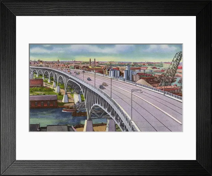 Framed Print : Cleveland, Ohio, USA - Main Avenue Bridge looking west Framed Print : Cleveland, Ohio, USA - Main Avenue Bridge looking west