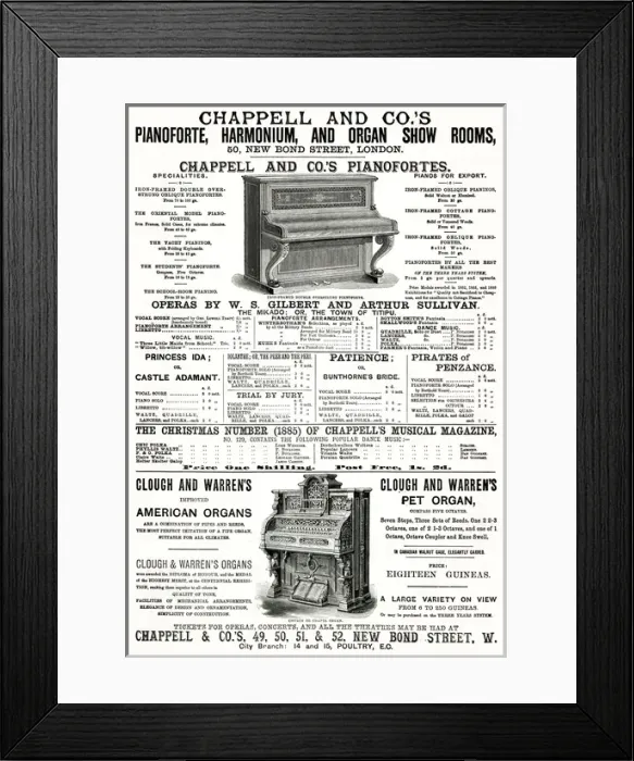 Framed Print : Advert for Chappell & Co. musical instruments 1885 Framed Print : Advert for Chappell & Co. musical instruments 1885