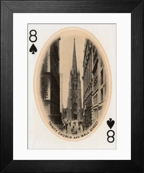 Framed Print : New York City - Playing card - Trinity Church and Wall St Framed Print : New York City - Playing card - Trinity Church and Wall St