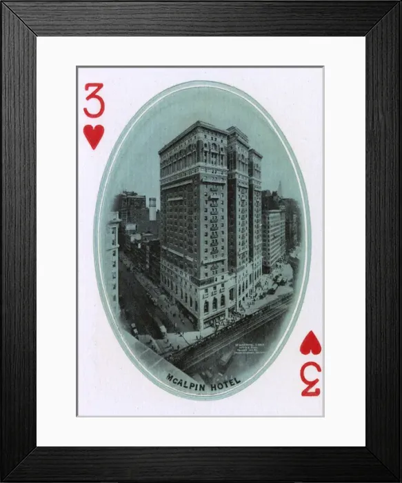 Framed Print : New York City - Playing card - McAlpin Hotel - 3 of Hearts Framed Print : New York City - Playing card - McAlpin Hotel - 3 of Hearts