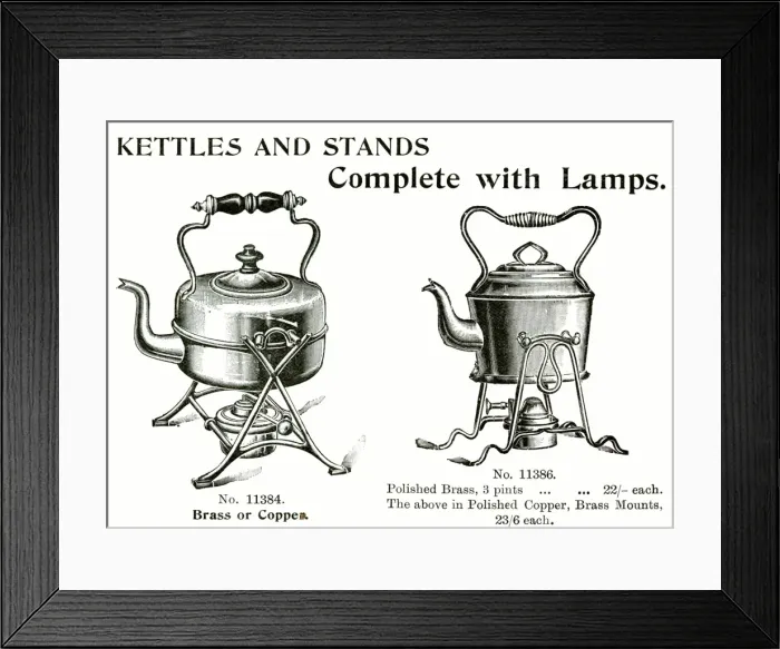 Framed Print : Kettles and stands, complete with heating lamps Framed Print : Kettles and stands, complete with heating lamps