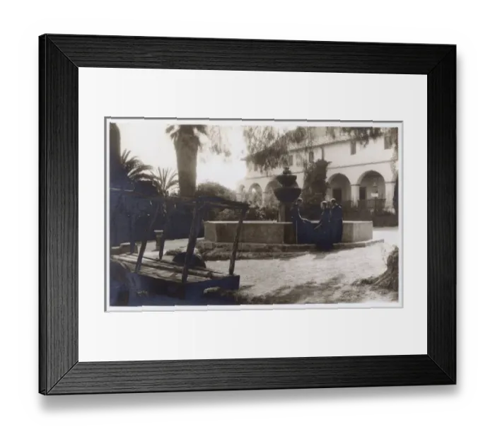 Framed Print : Monks and fountain, Mission, Santa Barbara, California, USA Framed Print : Monks and fountain, Mission, Santa Barbara, California, USA