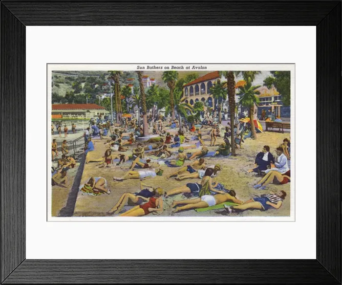 Framed Print : Sunbathers on beach, Santa Catalina Island, California, USA