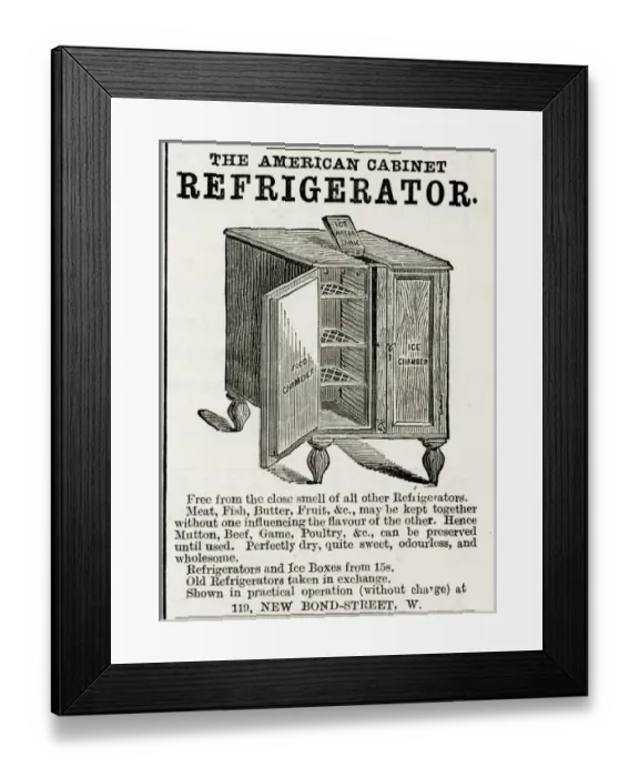 Framed Print : American refrigerator & ice box 1883 Framed Print : American refrigerator & ice box 1883