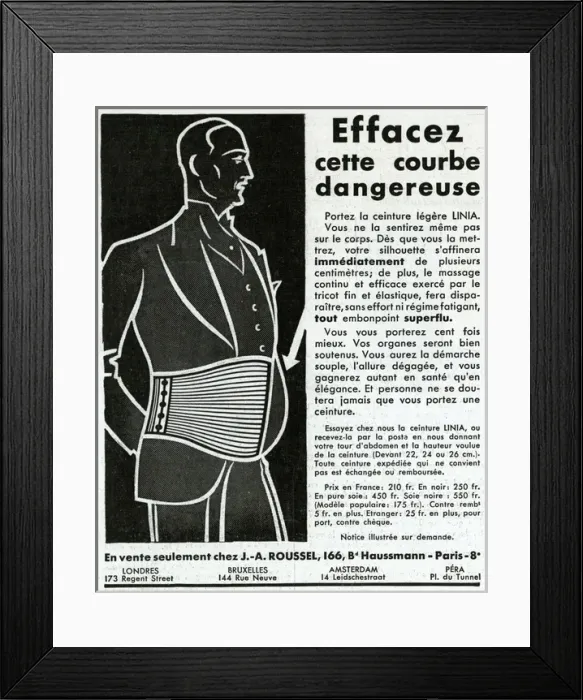 Framed Print : Advertisement for Linia-belts 1930s Framed Print : Advertisement for Linia-belts 1930s