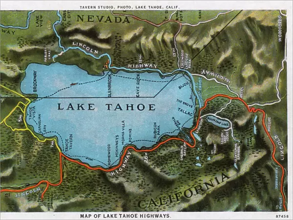 Map of the Lake Tahoe area, Nevada and California, USA