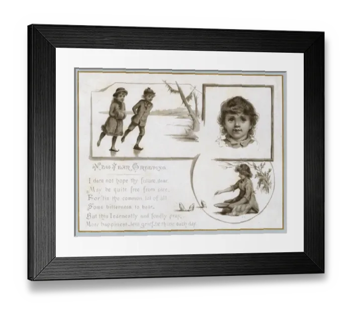 Framed Print : New Year Greetings - Scenes of Children Framed Print : New Year Greetings - Scenes of Children