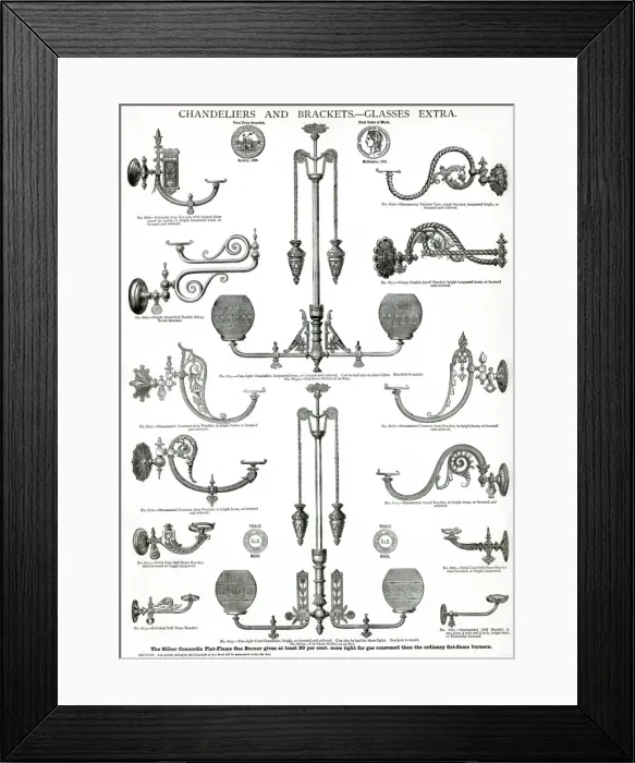 Framed Print : Chandeliers and wall brackets 1881 Framed Print : Chandeliers and wall brackets 1881