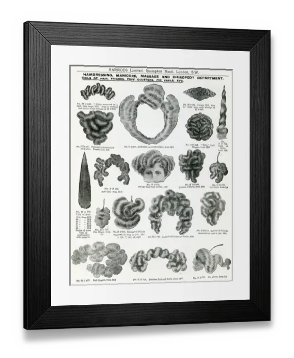 Framed Print : Trade catalogue of hairpieces 1911 Framed Print : Trade catalogue of hairpieces 1911