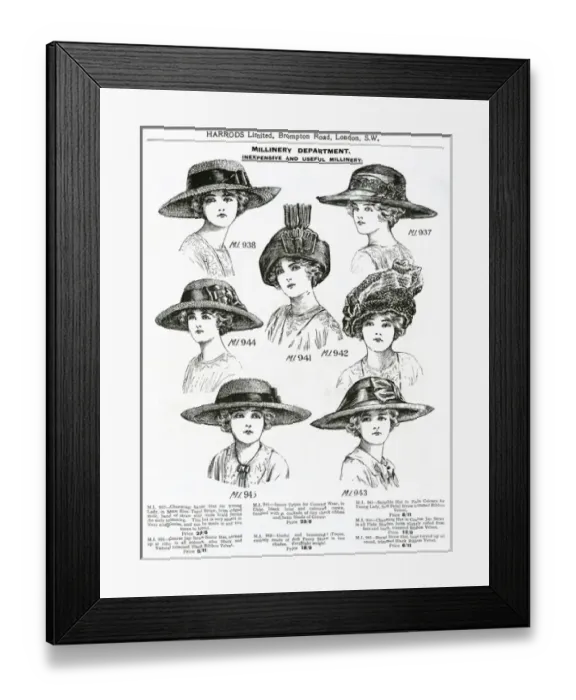 Framed Print : Trade catalogue of womens hats 1911 Framed Print : Trade catalogue of womens hats 1911