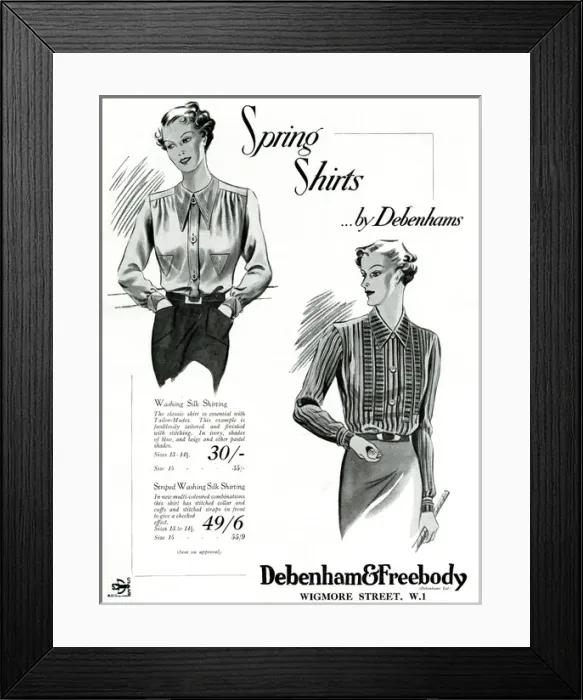 Framed Print : Advert for Debenham & Freebody womens blouses 1937 Framed Print : Advert for Debenham & Freebody womens blouses 1937