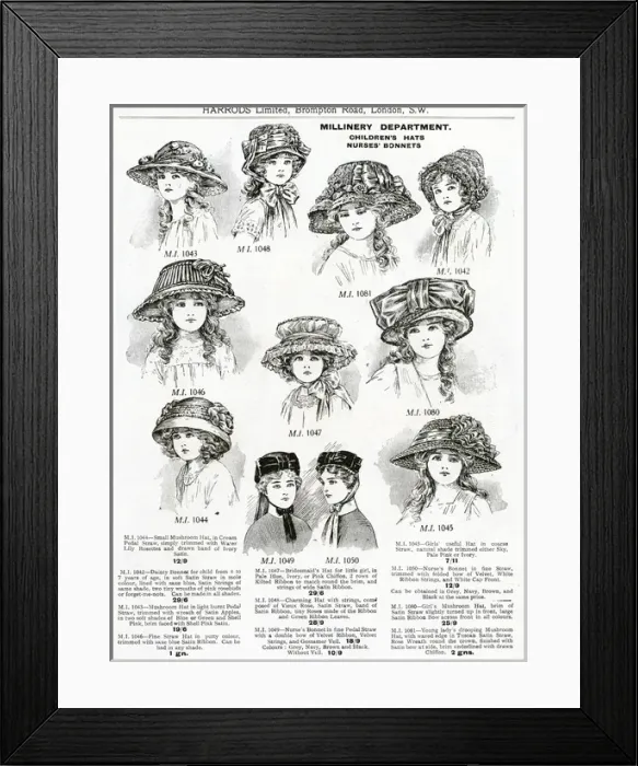 Framed Print : Trade catalogue of girls hats 1911 Framed Print : Trade catalogue of girls hats 1911