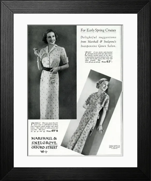 Framed Print : Advert for for Marshall and Snelgrove spring dresses 1937 Framed Print : Advert for for Marshall and Snelgrove spring dresses 1937