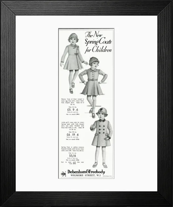 Framed Print : Advert for Debenham & Freebody childrens spring coats 1937 Framed Print : Advert for Debenham & Freebody childrens spring coats 1937
