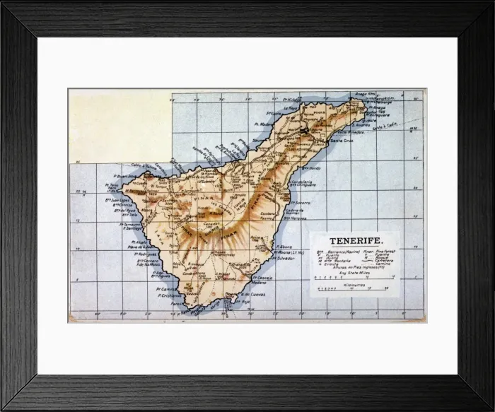 Framed Print : Map of Tenerife, Canary Islands Framed Print : Map of Tenerife, Canary Islands