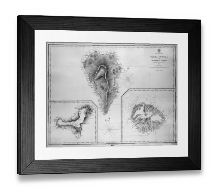 Framed Print : Map of Palma, Gomera and Hierro, Canary Islands Framed Print : Map of Palma, Gomera and Hierro, Canary Islands