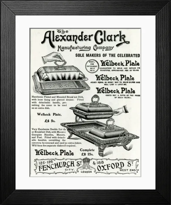 Framed Print : Advert for Alexander Clark breakfast dishes 1904 Framed Print : Advert for Alexander Clark breakfast dishes 1904