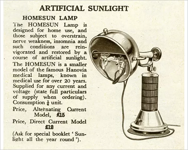 Artificial sunlight lamps 1929
