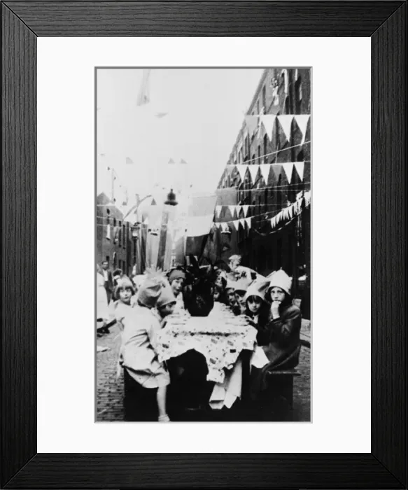 Framed Print : Children at a street party with bunting Framed Print : Children at a street party with bunting