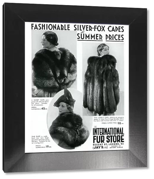 Advert for International Fur Store silver-fox capes 1937