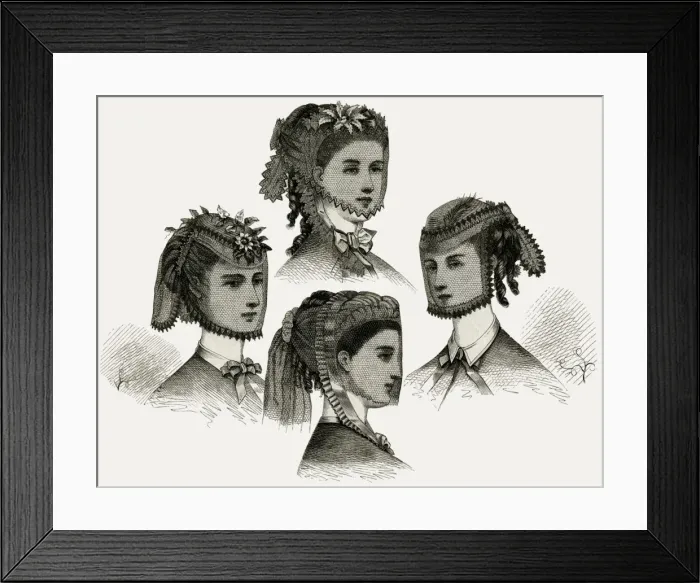 Framed Print : Headdresses with mesh veils 1869 Framed Print : Headdresses with mesh veils 1869