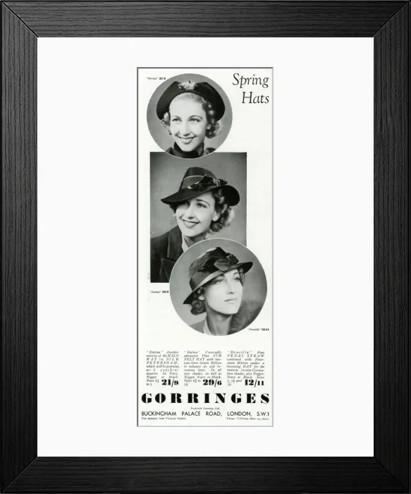 Framed Print : Advert for Gorringes womens spring hats 1937 Framed Print : Advert for Gorringes womens spring hats 1937