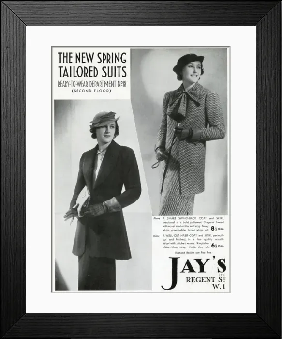 Framed Print : Advert for Jays spring tailored suits 1937 Framed Print : Advert for Jays spring tailored suits 1937