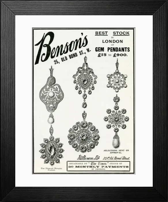Framed Print : Advert for Bensons Edwardian jewellery 1906 Framed Print : Advert for Bensons Edwardian jewellery 1906