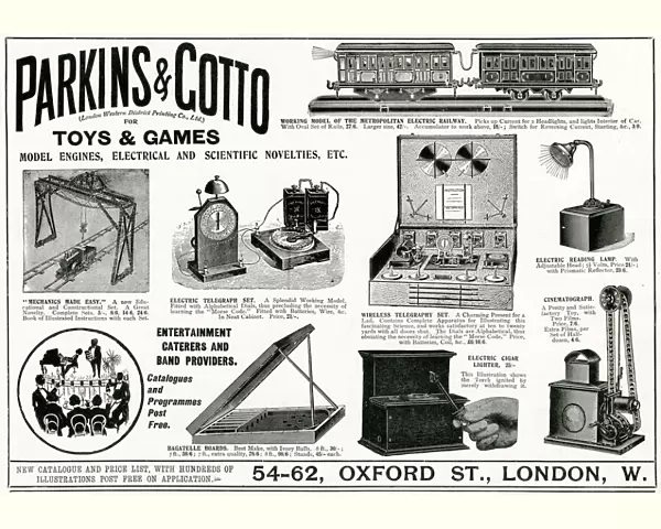 Advert for Parkins and Gotto electrical novelties 1906